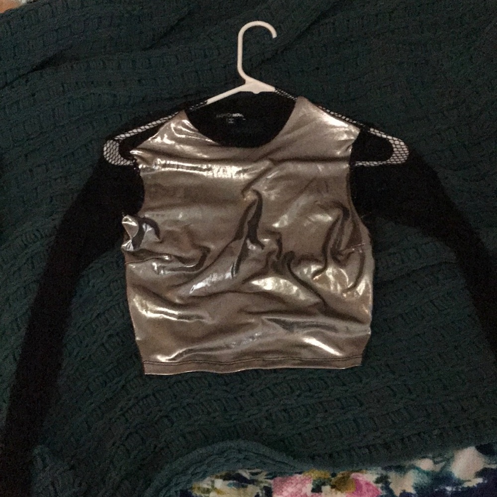 Black and silver mesh top